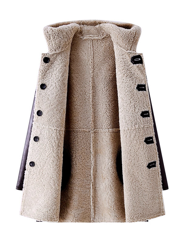 Мужская куртка из натуральной кожи и меха, зимнее пальто из овчины, длинные меховые пальто средней длины, новинка осень-зима 2023, Куртки из натуральной кожи с капюшоном