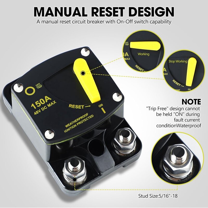 Circuit Breaker With Manual Reset Switch High Amperage For Marine Rvs Yacht Trolling Boat Battery Solar System