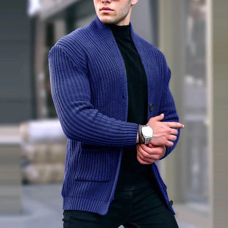 Modna męski kardigan wąski sweter nowa jesień męska jednolity kolor, długi guzik na rękawie sweter kurtka zimowa z dzianiny w stylu Casual wąska stójka
