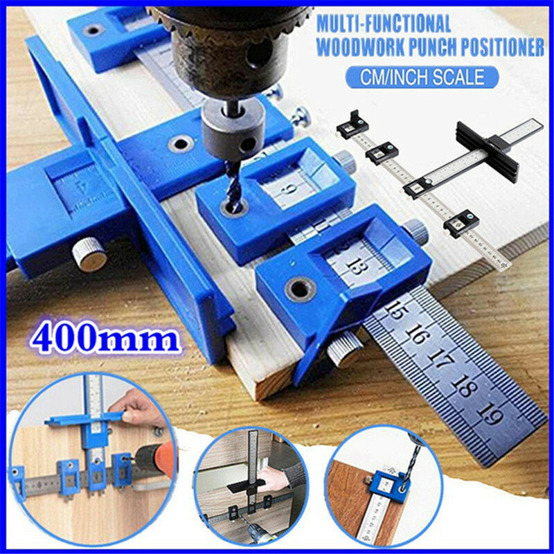 Upgrade Drill Guide Punch Locator Instalasi Ruler Tool Hole Punch Jig Tool Center Drill Bit untuk Woodworking