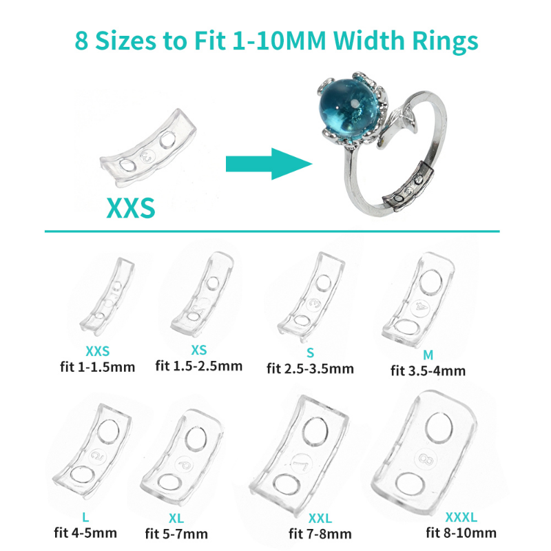 Calibrador de anillo transparente Invisible de silicona, 8 tamaños, reductor de anillos sueltos, se adapta a cualquier anillo, herramientas de joyería, tensor