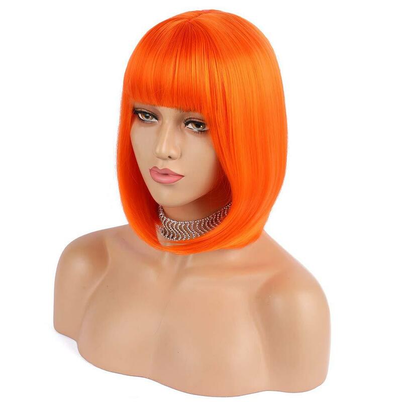 Wig Cosplay film The Fifth eloo rambut palsu Aksesori kostum Wig sintetik tahan panas rambut oranye pendek properti Halloween