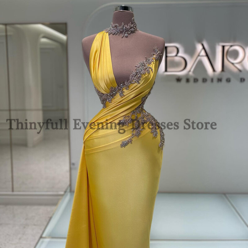 Thinyfull 2023 Mermaid Prom Dresses ไหล่ Beadings ชุดราตรียาวซาอุดีอาระเบียชุดเดรสแขนยาวคอวี Plus ขนาด