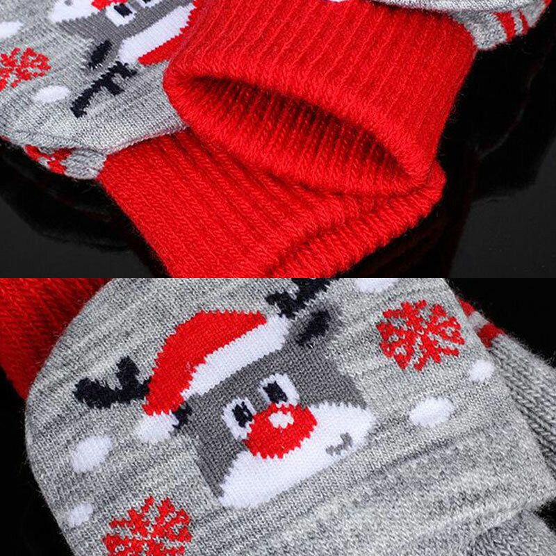 Christmas Gloves Winter Knitted Half Finger Flip Gloves Plush Thickened Thickened Warm Cartoon Deer Elk Snowmen Pattern Mittens