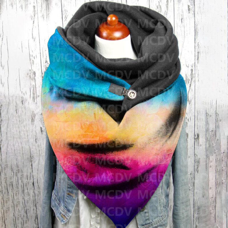 Bufanda informal con estampado 3D de arcoíris degradado para mujer, chal cálido y cómodo, 01