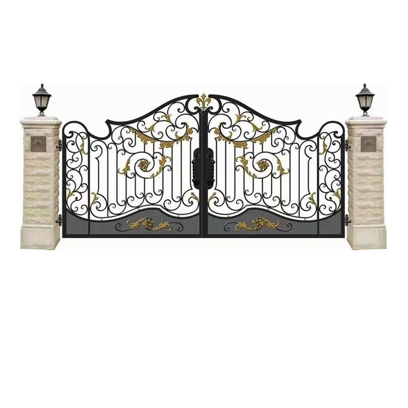Gerbang Besi Tempa Desain Gerbang Mewah Besi untuk Rumah Model Logam Galvanis Pintu Masuk Gerbang Eksterior Gerbang Besi