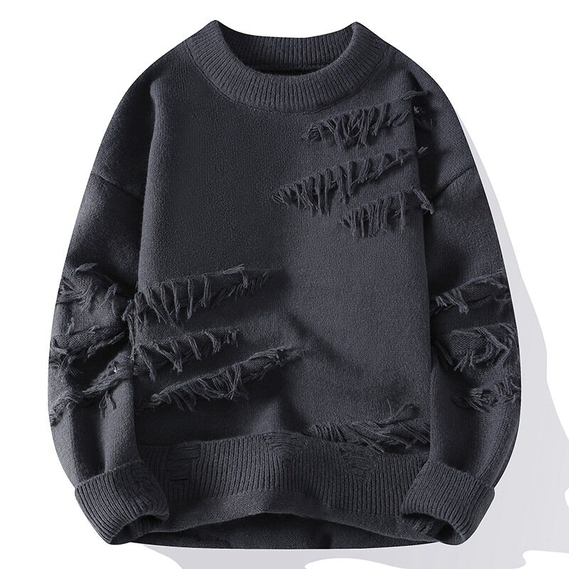 Sweater robek lubang desain mode musim gugur baru Sweater Pullover kasmir hangat lembut pria jumper natal pria canggih