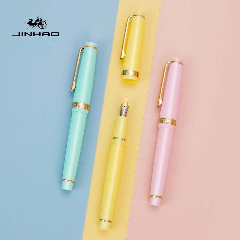 Jinhao-82 Caneta-tinteiro, Caneta de tinta acrílica, Golden EF Nib, Office Business Supplies, Elegante Caneta Escrita