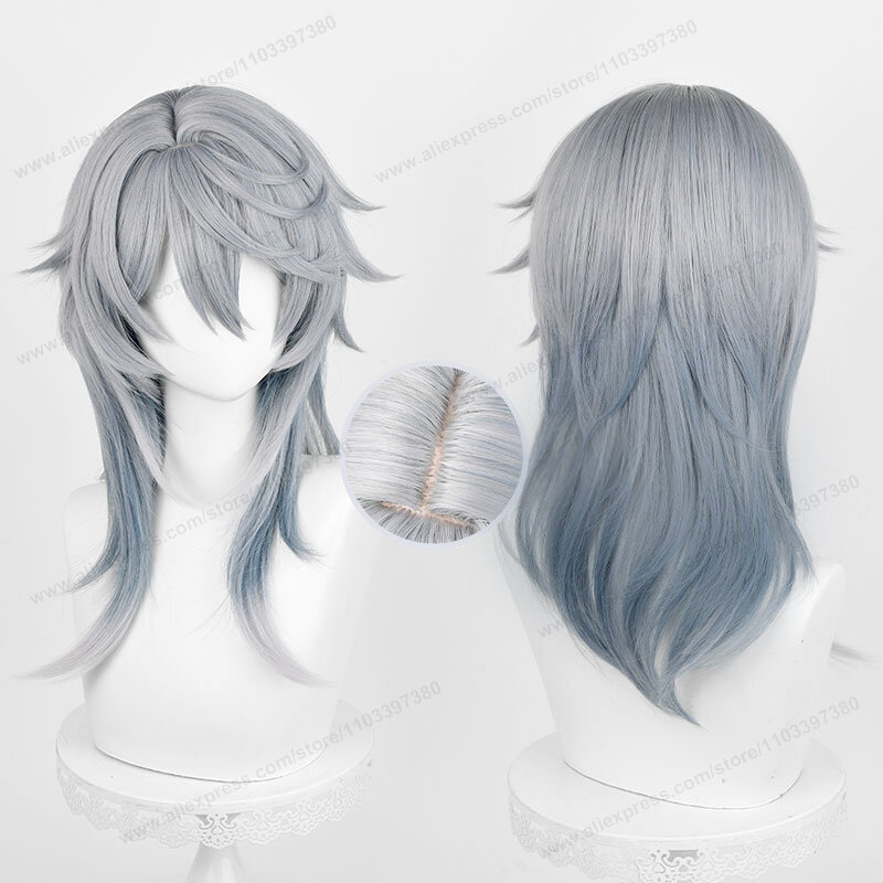 Honkai-Peluca de Cosplay de Star Rail, pelo degradado de 52cm, gris, azul, Anime HSR, pelucas sintéticas resistentes al calor