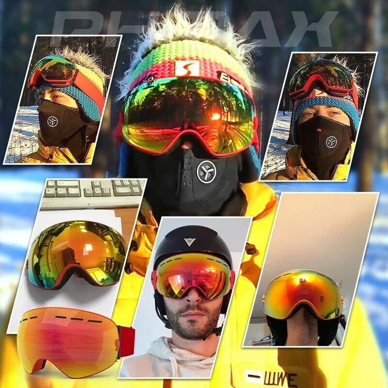 PHMAX-Gafas de esquí para hombre y mujer, lentes de Snowboard para exteriores, UV400, doble capa, antivaho