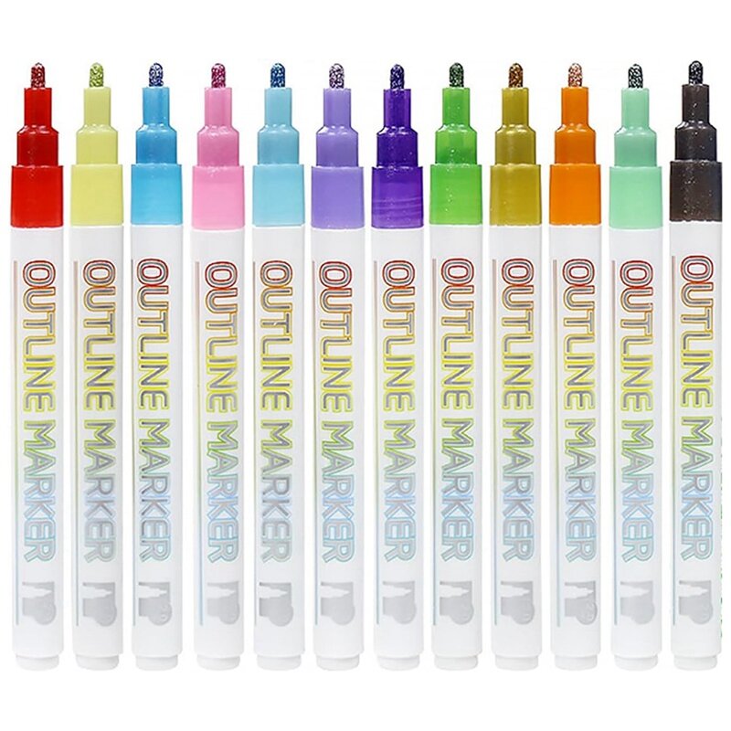Metallic Outline Paint Markers, Shimmer Outline Markers Pens, Signature Metallic Outline Paint Markers Durable