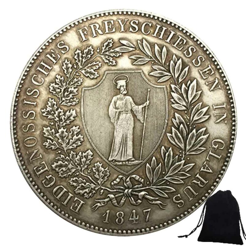 Pièce d'art de couple de chevalier courageux suisse de luxe, pièce de décision de boîte de nuit, pièce de poche commémorative de bonne chance, sac cadeau, 1847