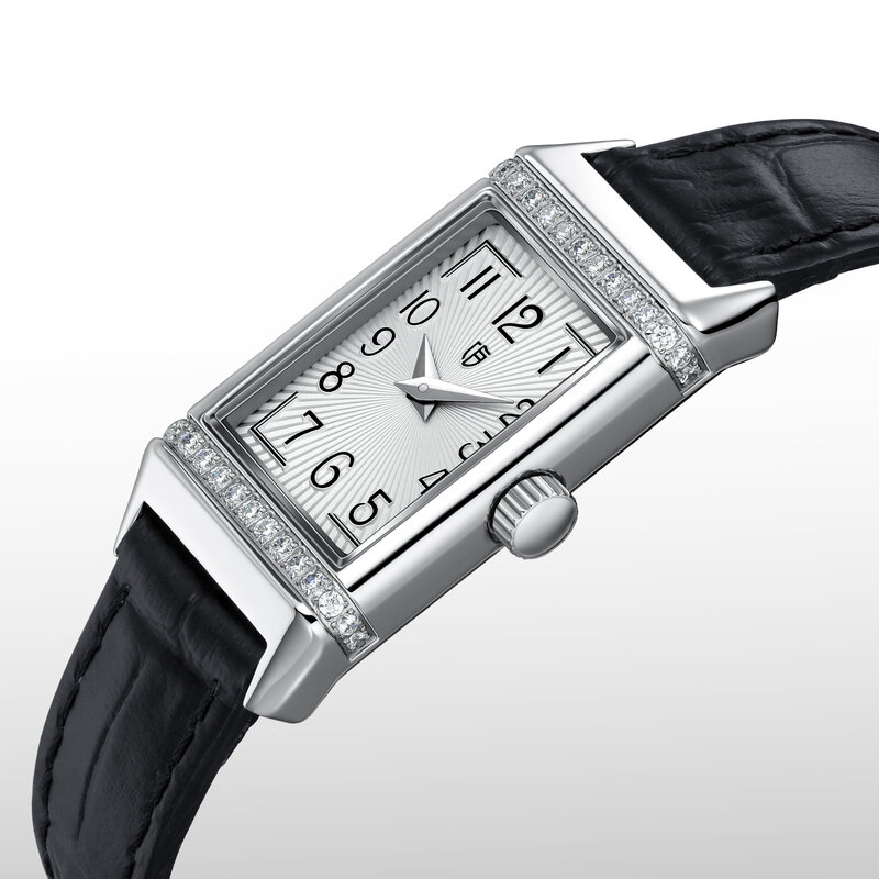 BERNY Luxury Classic Watch for Women Rectangular Silver Stainless Steel Waterproof Reverso One Quartz Wristwatch Leather Strap