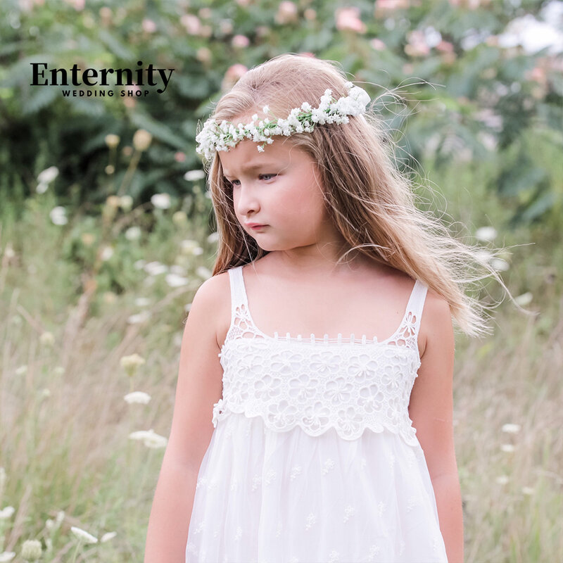 Boho Flower Girl Square Neck A Line Wedding Party Dress Sleeveless Embroidery Birthday Party Ankle Length First Communion Dress