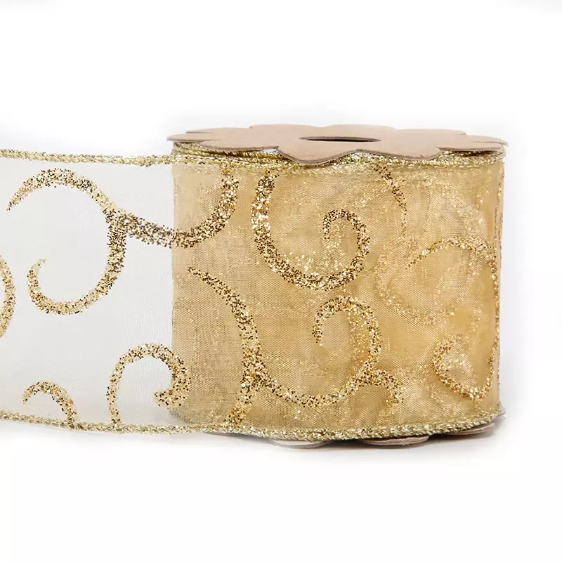 Золотая вермишель с распылителем лука с обшивкой для подарочной упаковки, ширина 63 мм/2,48 дюйма