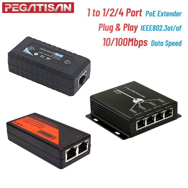 Mini POE Extender 10/100M 4 Port 25.5W Perpanjangan 120 Meter IEEE802.3af POE Perangkat Jaringan Plug-And-Play
