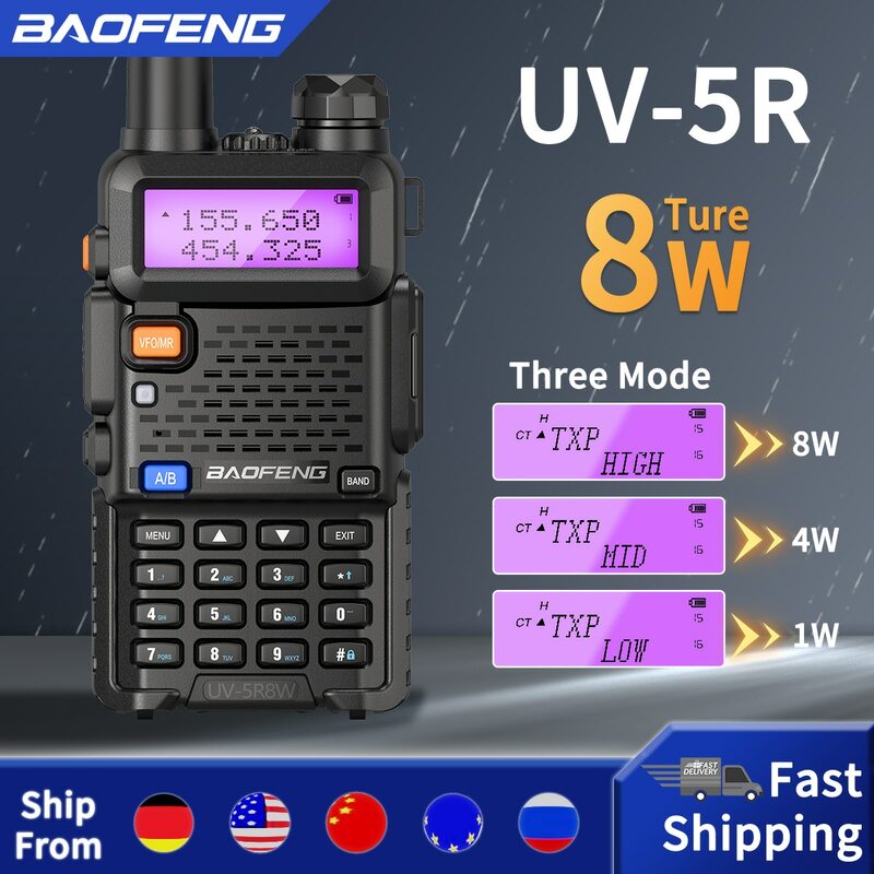Baofeng 워키토키, 듀얼 밴드 햄 양방향 라디오, VHF UHF FM 라디오, 휴대용 트랜시버, 사냥, 16km, UV 5R, 5W, 8W