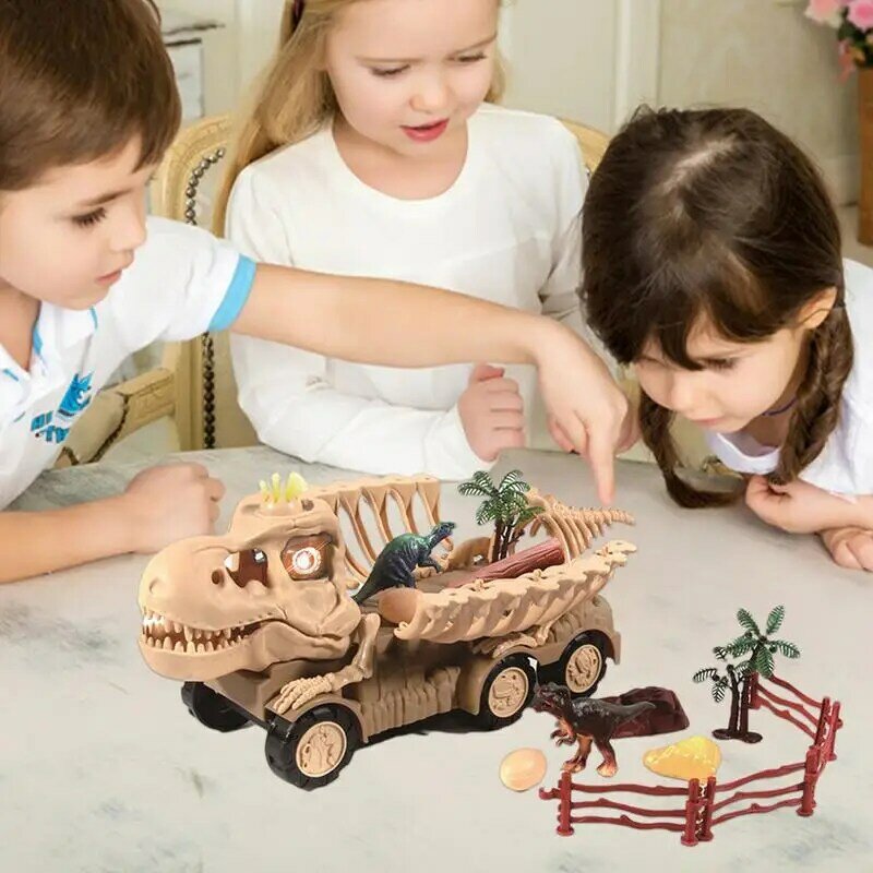 مجموعة شاحنة لعبة كرتون ديناصور للأطفال ، شاحنة نقل ملونة ، صوت وضوء ، شاحنة لعبة لطيفة لتعزيز غرامة