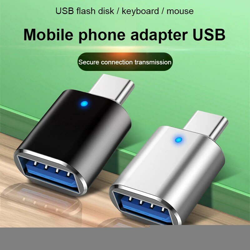Adaptador USB 3.0 Tipo-C OTG, Conector USB C, Conversor macho para fêmea, Macbook, Xiaomi, Samsung S20, LED