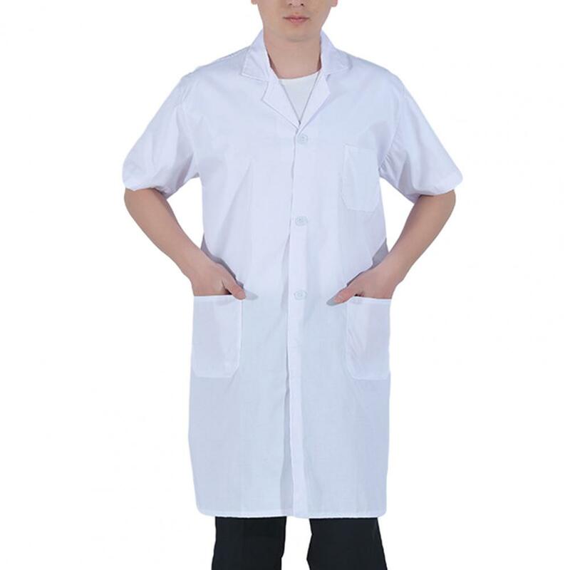Professional White Lab Coat Unisex Professional Lapel White Coat with Buttons Placket Pockets for Students Laboratory Food