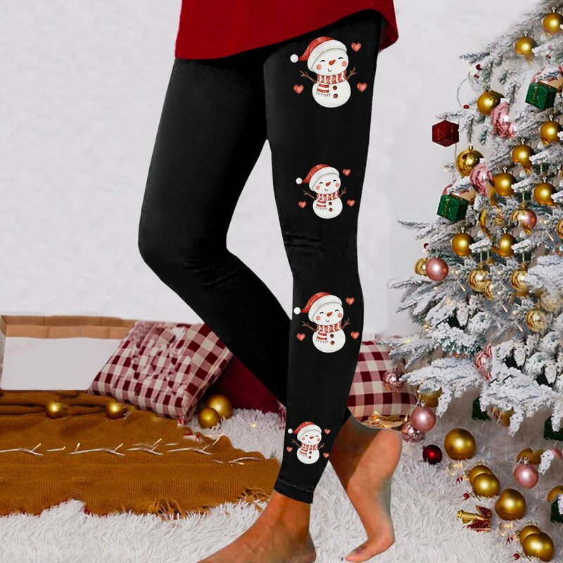 Mallas de entrenamiento de cintura alta sin costuras para mujer, pantalones elásticos suaves con estampado de Papá Noel, Feliz Navidad