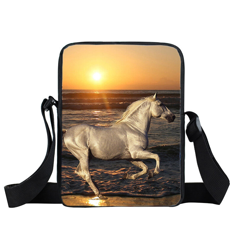Lightweight Running Horse Print Messenger Bag Kids Casual Handbags for Travel Crossbody Bag Phone Holder Shoulder Bags Gift