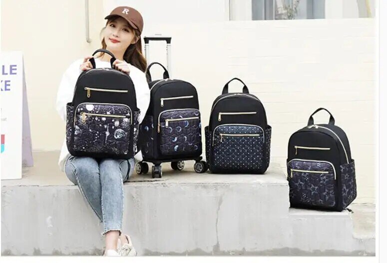 Women 18 inch Cabin Size Travel Trolley Luggage bag Women Carry on hand Luggage rolling Backpack