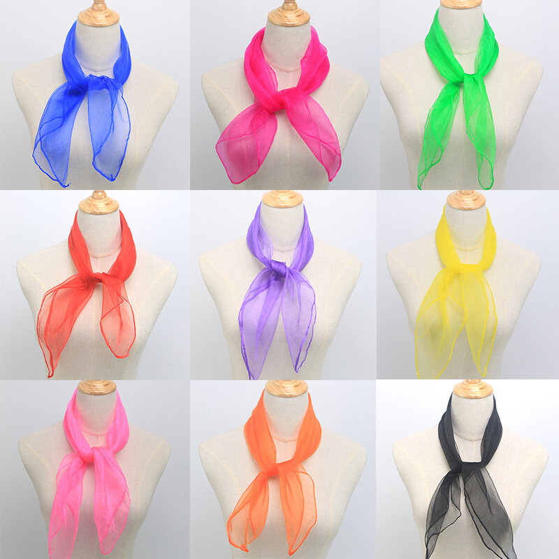 Women Solid Color Square Scarf Transparent Small Silk Scarves Summer Scarf Head Wear Female Chiffon Neckerchief Shawls Bandanas