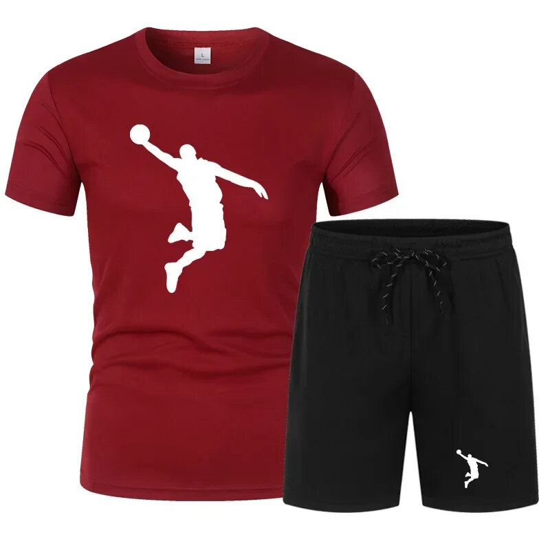 Letnia męska odzież sportowa koszulka z krótkim rękawem męska bluza z kapturem bez rękawów męska odzież sportowa do biegania dwuczęściowy zestaw