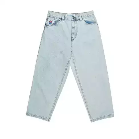 Streetwear Gótico Hip Hop Jeans Polar Big Boy Bordado Y2K Cartoon Jeans Baggy Azul Retro para Homens e Mulheres Calças de Perna Larga, Moda