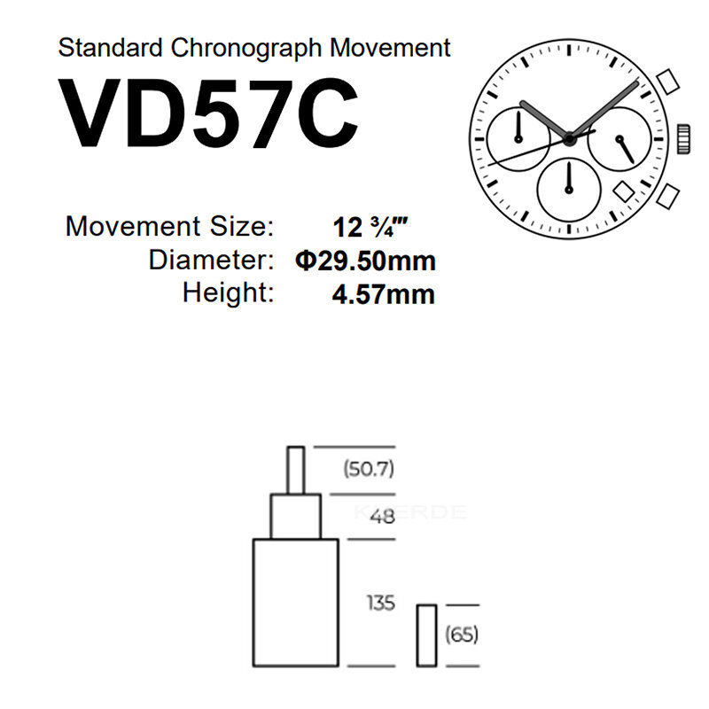 TMI VD57C-3 Data pergerakan kuarsa Jepang pada 3 O'clock pergerakan kronograf standar 6.9.12 Aksesori jam tangan kedua kecil