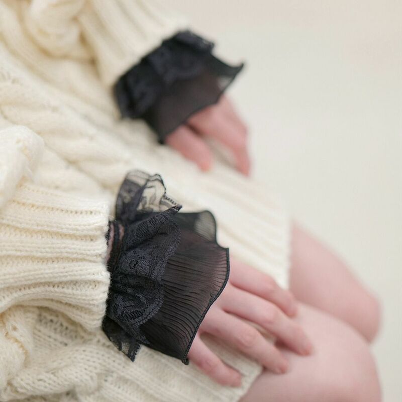 Sweter renda lengan palsu, renda manset lengan dapat dilepas dekorasi musim semi musim gugur