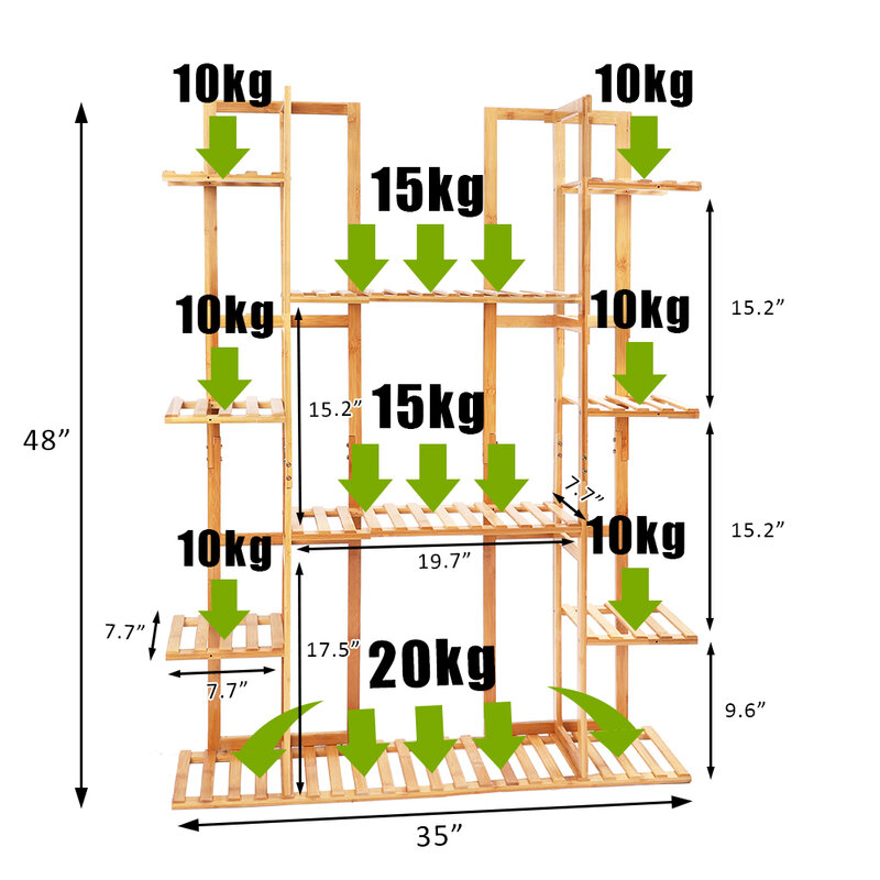 Soporte de plantas de bambú Extra Grande para plantas de interior, organizador de 9 niveles para sala de estar
