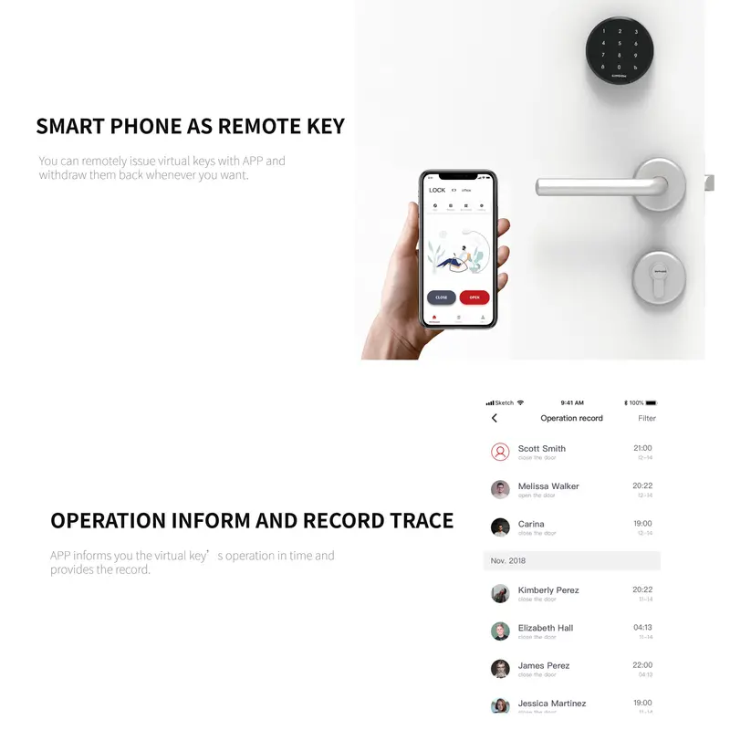 GIMDOW A3 Smart Door Lock installazione digitale dell'autoadesivo della serratura intelligente Bluetooth, senza smontaggio, porta aperta APP