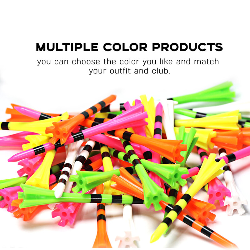 Multicolor Cinco-Garra Golf Tee, Acessórios Multi Tamanho, Prática de Plástico, OEM, Logotipo Personalizado, 100Pcs por Saco, 83mm