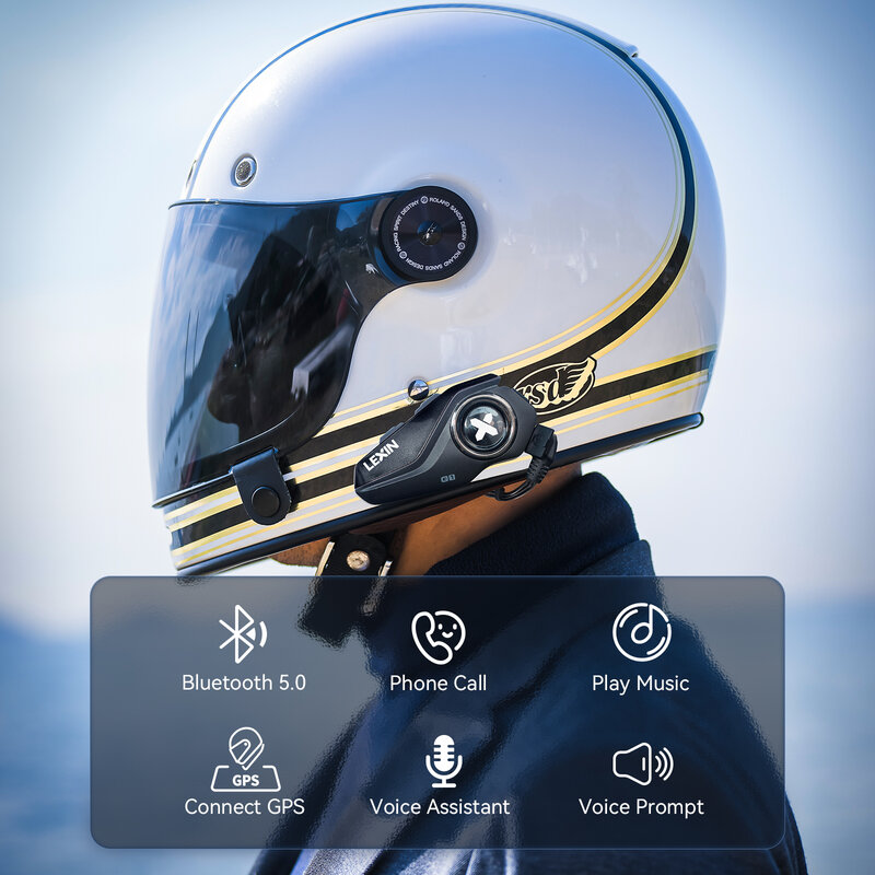 Headset bluetooth sepeda motor Lexin G1, untuk helm, Bluetooth 2024, speaker definisi tinggi, peningkatan kualitas suara 5.0