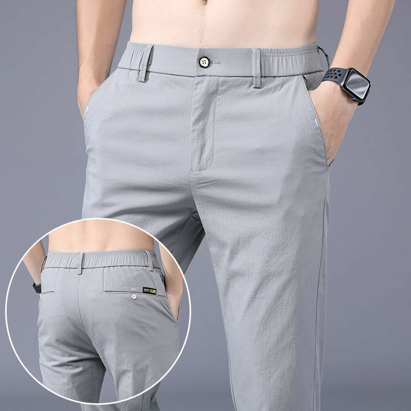 Męskie spodnie sportowe Ice Silk Korean Edition Trend New Summer Solid Color Mid Waist Thin Loose Breathable Straight Leg Elastic Sports Pants