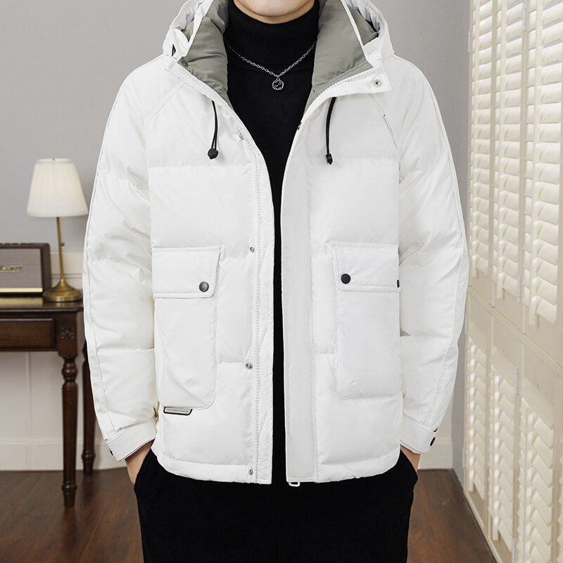 Jaket Hoodie musim dingin pria, jaket katun berkerudung modis baru tren hangat dan sederhana untuk pria 2023