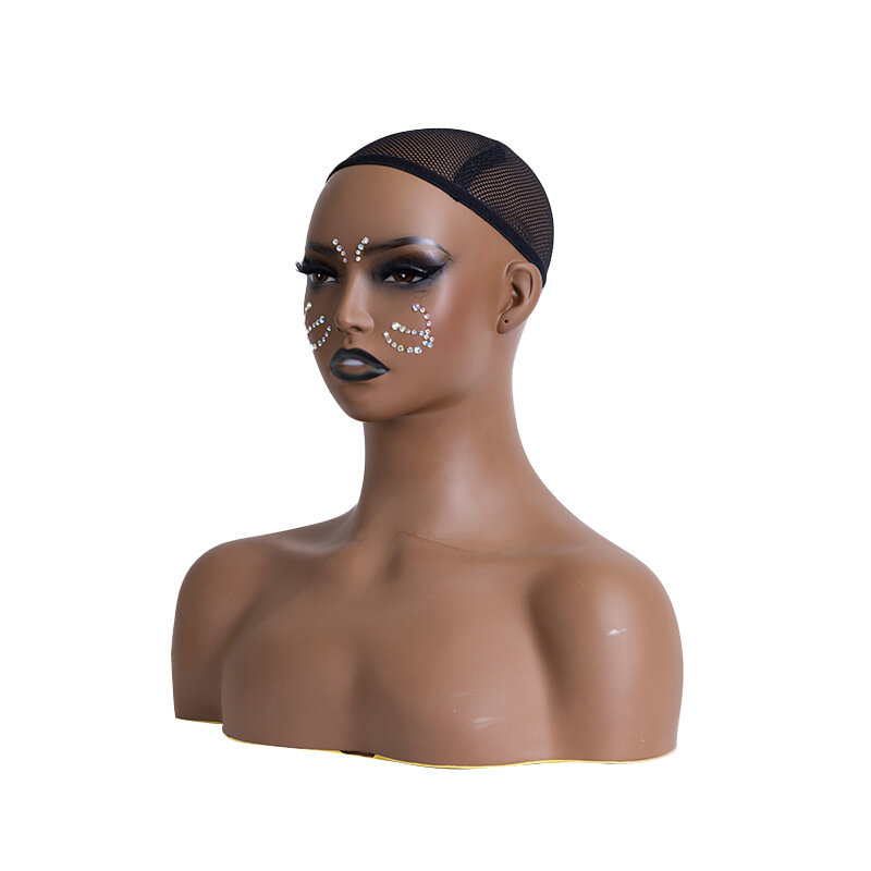 Cabeza de maniquí femenino Afro con exhibición de hombro, muñeca para busto de pelucas, sombreros, exhibición de Accesorios de belleza