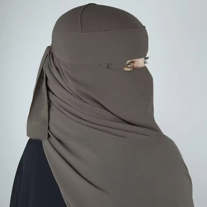 Nieuwe Chiffon Niqab Eid Lichtgewicht Ademend Gezicht Cover Sluier Khimar Ramadan Groothandel Ronde Rug Lange Hijab Voor Moslim Vrouwen