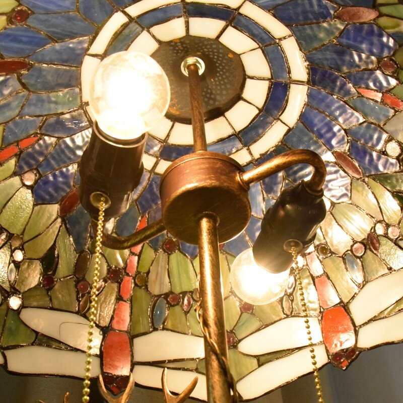 Estilo Tiffany resina veado modelo Buck forma base, vidro colorido, guarda-chuva sombra, LED aquecimento candeeiros de mesa para quarto, plug in, E27