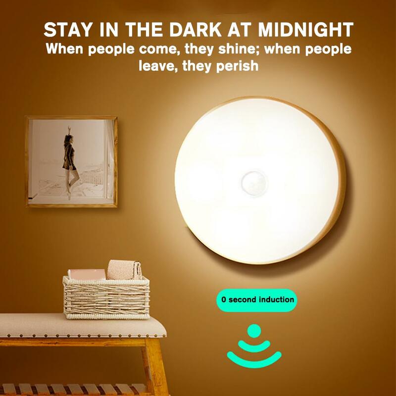 USB recarregável LED rodada noite luz, lâmpada de parede, cozinha, quarto, corredor, branco, luz noturna, banheiro, escada, casa, X2A0