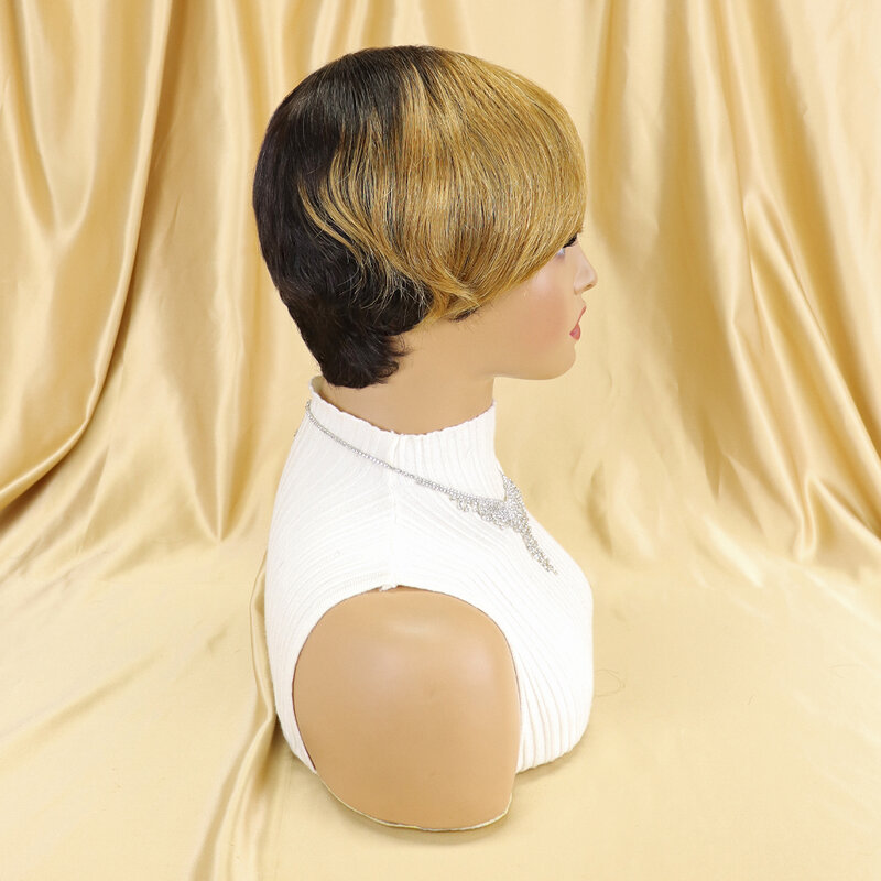 Peluca Pixie Cut Short 100% 인간의 머리 가발 Cheap Hair Full Machine Made Wigs 흑인 여성을위한 Glueless Brazilian Hair Straight