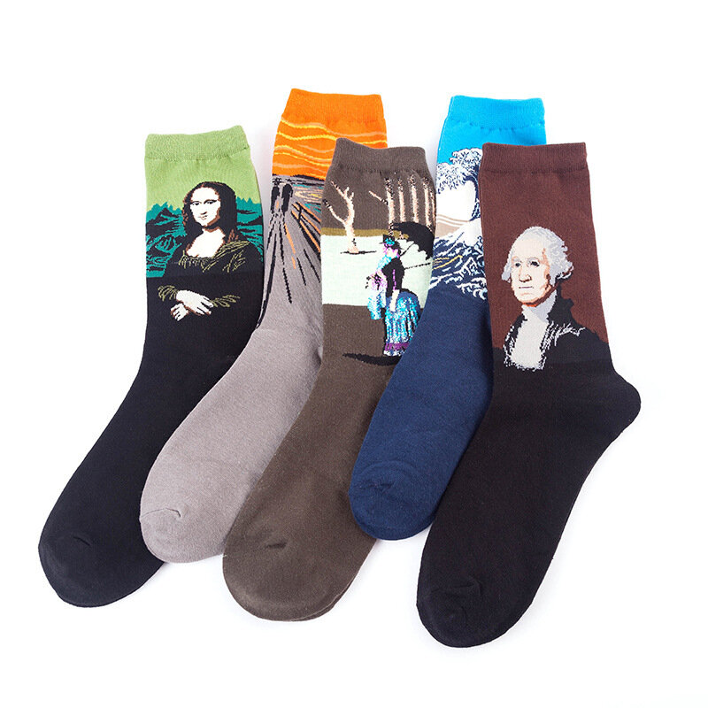 Носки-трубы средней длины с рисунком маслом, носки для взрослых в европейском и американском стиле, женские трендовые чулки, Мужские осенне-зимние хлопковые носки