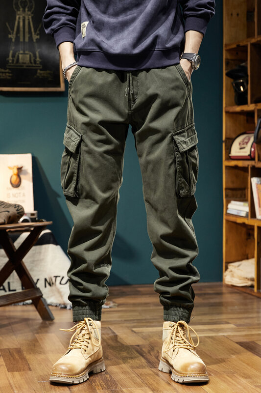 Calça cargo casual retro com bolso múltiplo, resistente ao desgaste, velo grosso, três cores, tamanho completo 28-38, ao ar livre, inverno, 2024