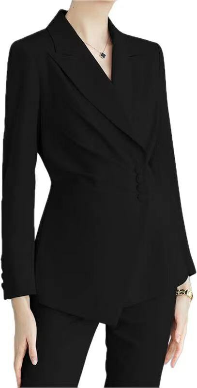 Jaqueta de escritório feminina, casaco com gola V, manga comprida, botão, monocromático, outono, inverno