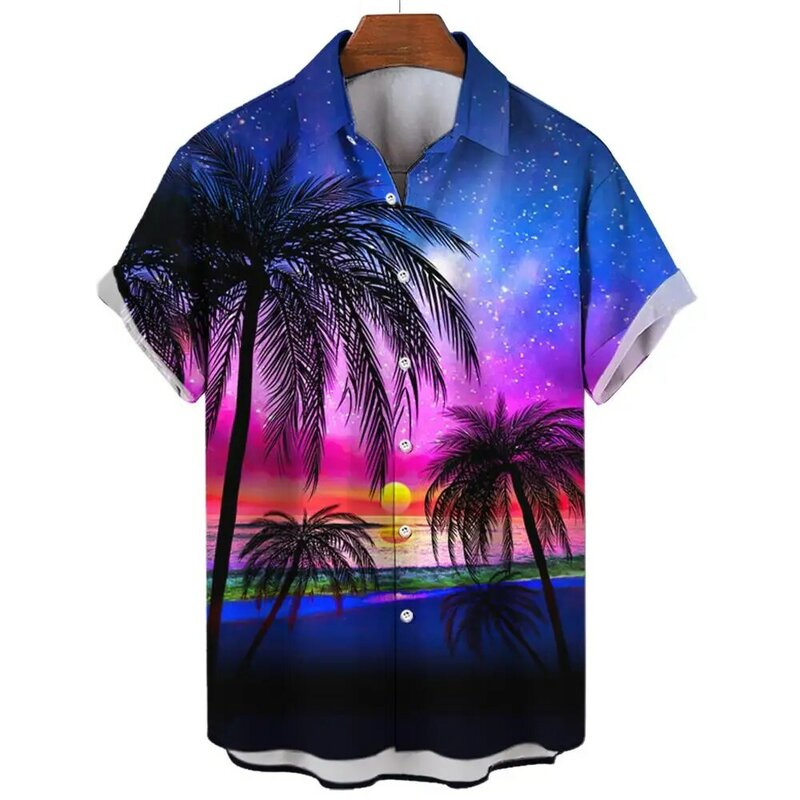 Camisa de praia havaiana masculina, estampa de coco, blusa extragrande, manga curta, roupa casual, unissex, verão, XL