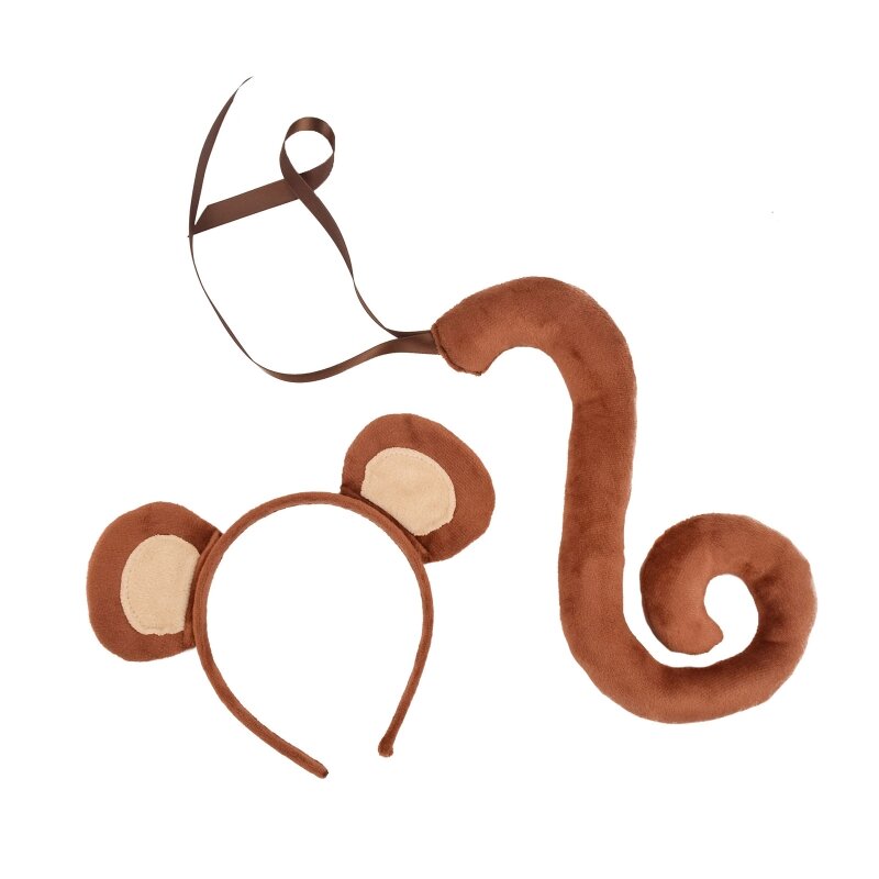 Ikat Kepala Telinga Monyet dan Kostum Cosplay Ekor Hewan Monyet untuk Anak Dewasa Pesta Ulang Tahun Halloween Kinerja Panggung DXAA