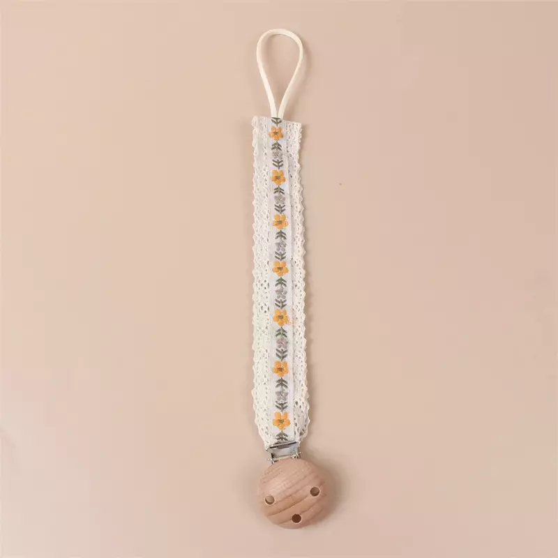 Cordón de Clip de chupete de haya con cadena de prevención de caída, accesorios de bordado para bebé INS