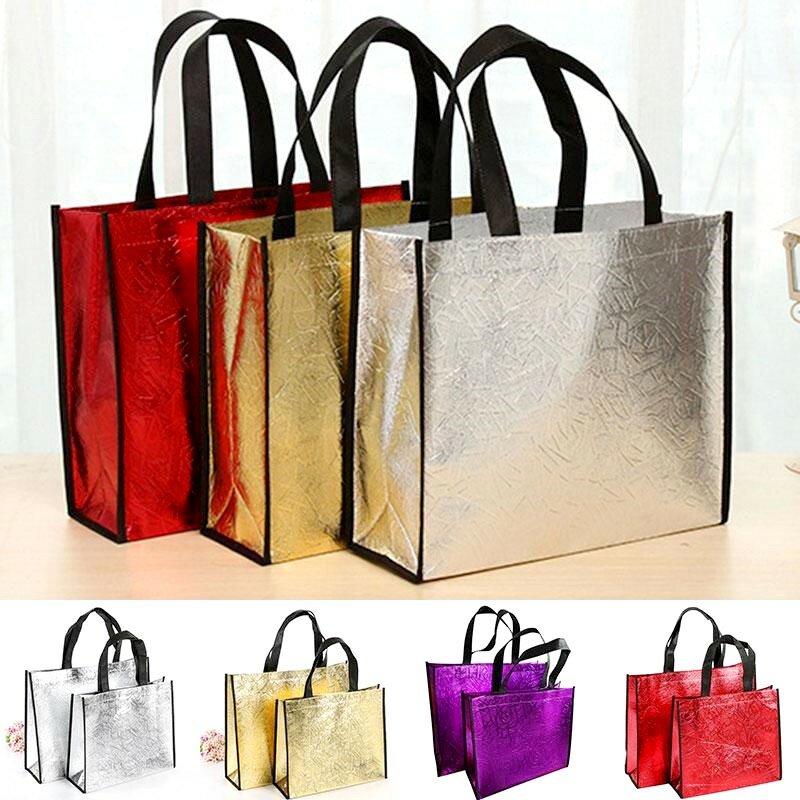 Bolso de compras reutilizable para mujer, bolsa de almacenamiento de lona de gran capacidad, con purpurina láser, ecológico
